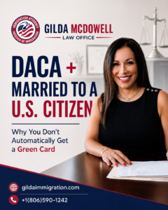 Immigration attorney Gilda McDowell explains DACA to green card options at her Lubbock office.