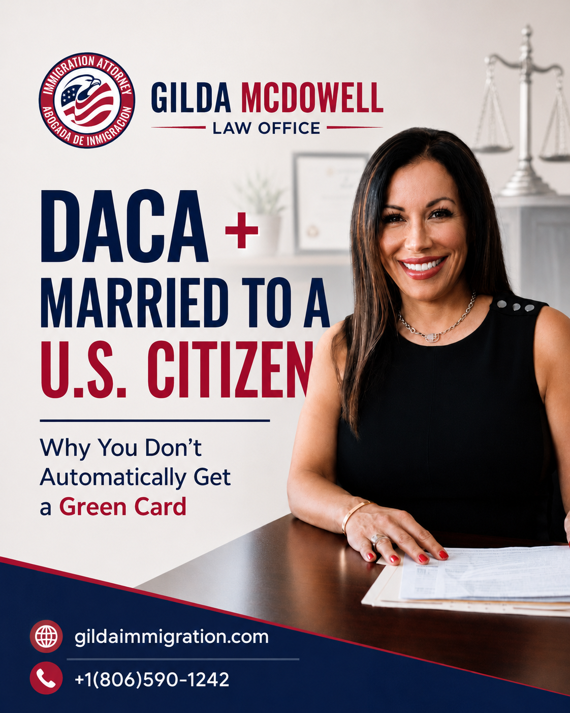 Immigration attorney Gilda McDowell explains DACA to green card options at her Lubbock office.