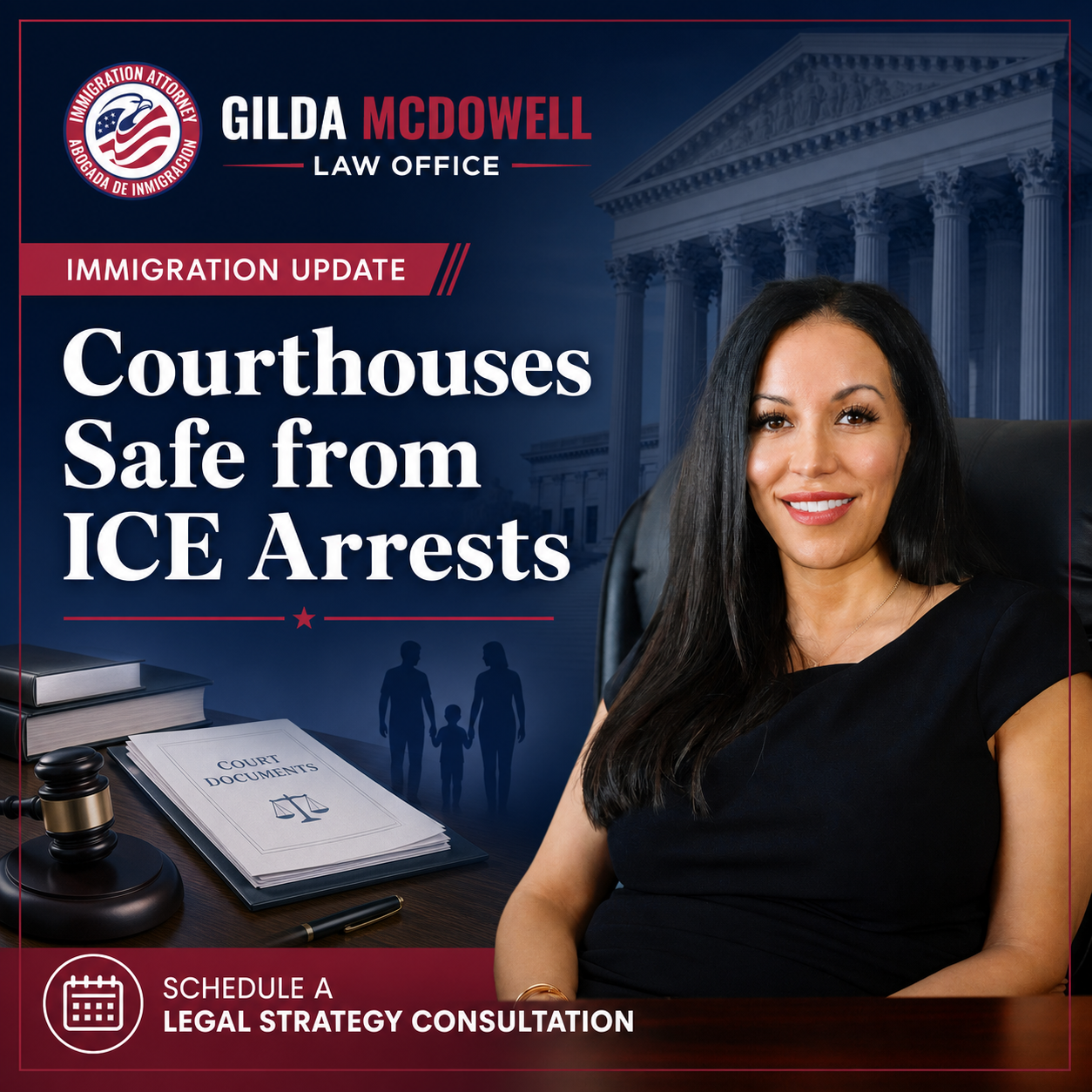 Immigration update graphic about courthouses and ICE arrests