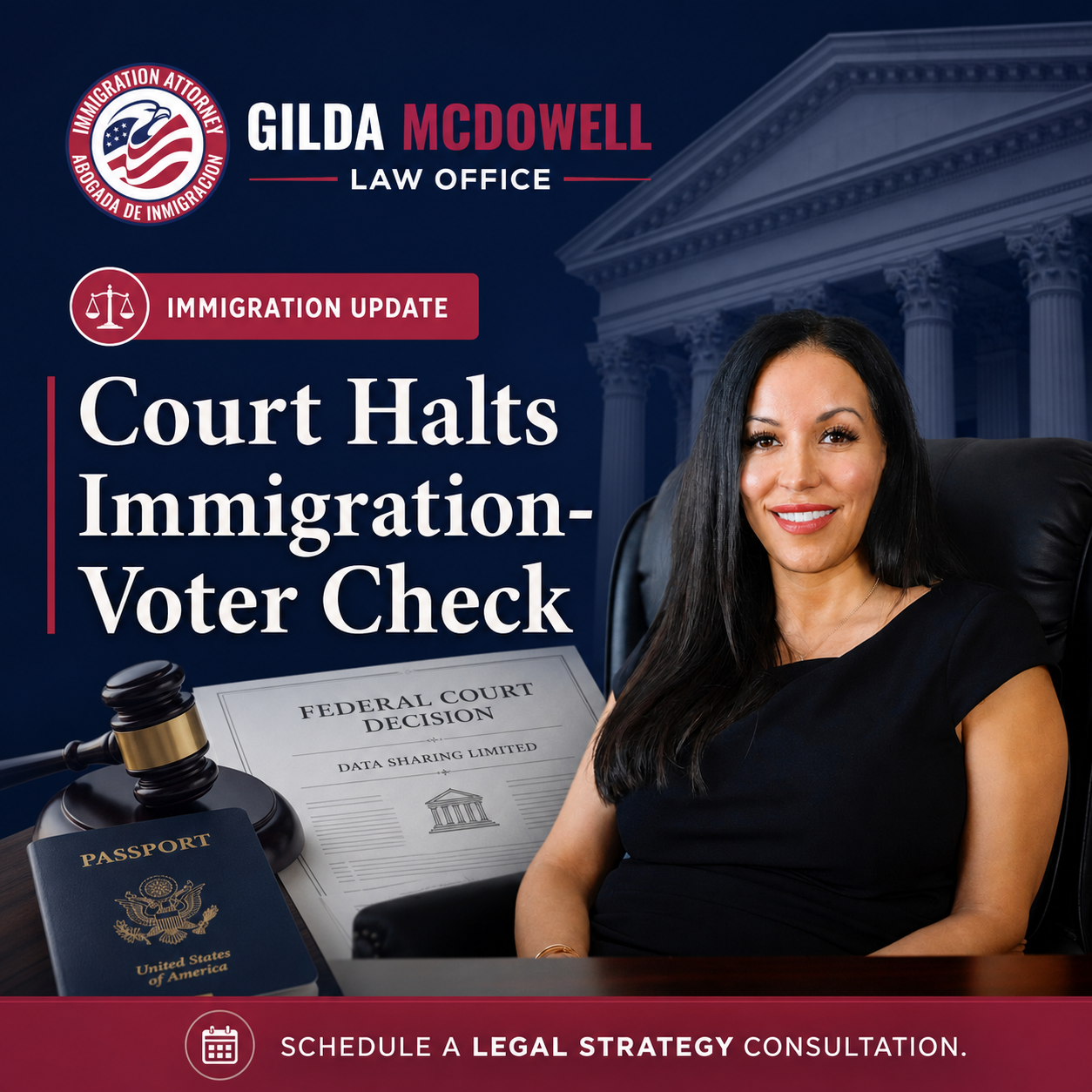 Immigration update graphic about a court halting immigration voter checks